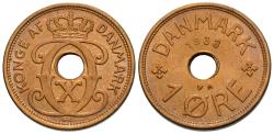 World Coins - Denmark. Christian X. 1938-(h). 1 ore. Choice Unc.