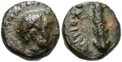 Ancient Coins - Seleukid Kingdom. Antiochos III. 223-187 B.C. Æ. Tyre. Near VF, rough green patina. Rare.