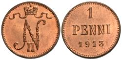 World Coins - Finland, under Russia. Nicholas II. 1913. 1 penni. Gem BU.
