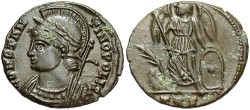 Ancient Coins - Commemorative Series. A.D. 330-354. Æ follis. Treveri. Good VF, brown patina.
