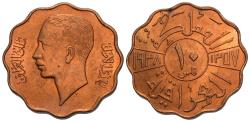 World Coins - Iraq. Ghazi I. 1938. 10 fils. Choice Unc., bronze issue.
