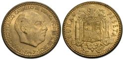World Coins - Spain. 1947 (53). 1 peseta. Choice BU, PLUS in ribbon clear.