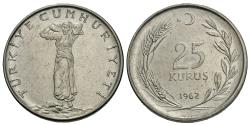 World Coins - Turkey. 1962. 25 kurus. BU, stainless steel issue.
