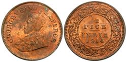 World Coins - British India. George V. 1914. 1/2 pice. Unc.