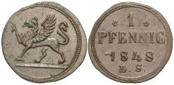 World Coins - German States, Rostock. 1848. 1 pfennig. Unc.