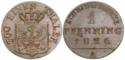 World Coins - German States, Prussia. Friedrich Wilhelm III. 1826-A. 1 pfennig. Unc.