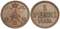 World Coins - Finland, under Russia. Alexander II. 1866. 1 penni. AU.