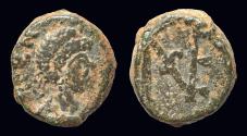 Ancient Coins - Aelia Zenonis, wife of Basiliscus, AE9 Monogram of Aelia Zenonis