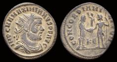 Ancient Coins - Maximianus Herculius AE radiate Jupiter presents Victory on globe