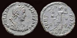 Ancient Coins - Valentinian II AE follis Roma seated on cuirass