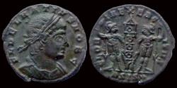 Ancient Coins - Delmatius AE3 two soldiers holding spears and shields