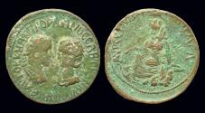 Ancient Coins - Mesopotamia Singara Gordian III with Tranquillina AE31 Tyche seated on rocks