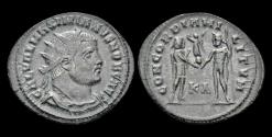 Ancient Coins - Galerius AE-radiate Prince receiving Victory