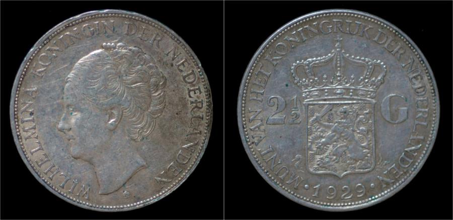 Netherlands Wilhelmina I 2 1/2 Gulden(rijksdaalder)1929 | European Coins