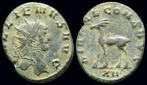 Ancient Coins - Gallienus, Sole Reign,  billon antoninianus stag walking left right
