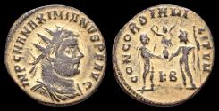 Ancient Coins - Maximianus Herculius AE radiatus Jupiter presents Victory on globe