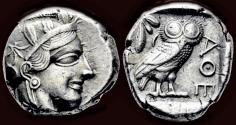 Ancient Coins - Attica, Athens AR tetradrachm owl standing right