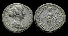 Ancient Coins - Thrace Trajanopolis Faustina II, Augusta AE21 Tyche standing left
