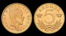 World Coins - Sweden Gustav V 5 kronen 1920 UNC