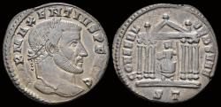Ancient Coins - Maxentius AE follis Roma in hexastyle temple