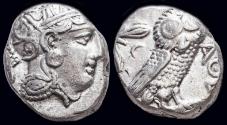 Ancient Coins - Attica, Athens AR tetradrachm owl standing right