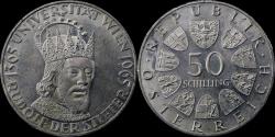 World Coins - Austria 50 schilling 1965 - 600th anniversary of the Vienna university