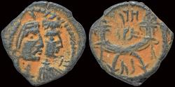 Ancient Coins - Nabataea Aretas IV with Shaqilat AE drachm