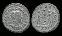 Ancient Coins - Carinus AE antoninianus Carinus receiving Victory on globe from Carus