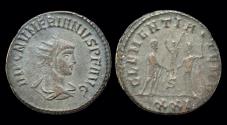 Ancient Coins - Numerian AE antoninianus emperor receiving Victory on globe from Jupiter