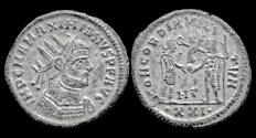 Ancient Coins - Maximianus Herculius AE silvered antoninianus Jupiter presents Victory on globe