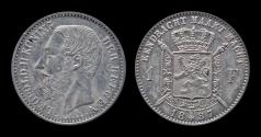 World Coins - Belgium Leopold II 1 frank 1887VL- L.Wiener (with point)