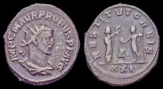 Ancient Coins - Probus AE antoninianus female figure presenting wreath to Probus