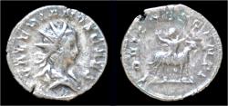 Ancient Coins - Valerian II AR antoninianus Jupiter sitting on Amalthea