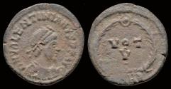 Ancient Coins - Valentinian II AE follis text in four lines