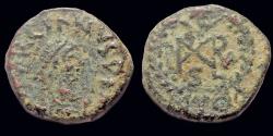 Ancient Coins - Marcian AE nummus monogram in wreath