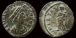 Ancient Coins - Theodora AE4 Pietas standing right.