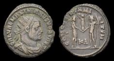 Ancient Coins - Maximianus Herculius AE antoninianus emperor receiving Victory on globe