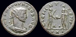 Ancient Coins - Probus AE antoninianus emperor receiving Victory on globe from Jupiter