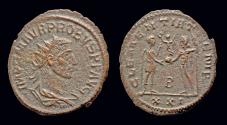 Ancient Coins - Probus AE antoninianus emperor receiving Victory on globe from Jupiter