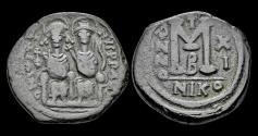 Ancient Coins - Justin II & Sophia AE follis Large M