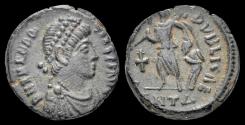 Ancient Coins - Theodosius I AE4 Victory advancing left