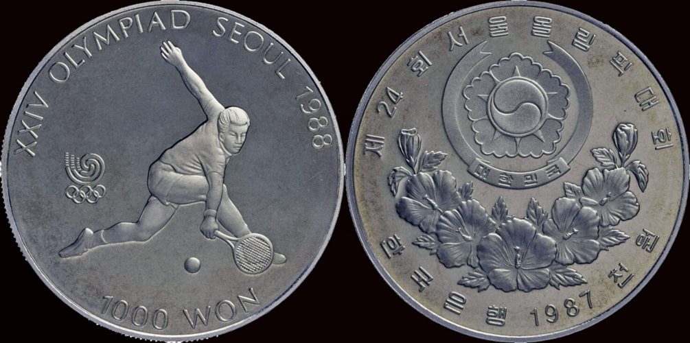 【送料0円】 South Korea 1000 won 1986- XXIV olympiad Seoul 1988 | Asian 人文