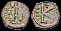 Ancient Coins - Justin II and Sophia AE half follis large K