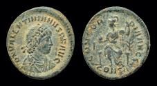 Ancient Coins - Valentinian II AE follis Roma seated on throne