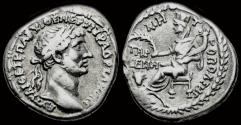 Ancient Coins - Kilikia Tarsos Hadrian AR tridrachm city-goddess seated left