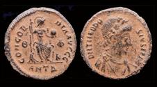 Ancient Coins - Theodosius I AE follis Constantinopolis enthroned facing