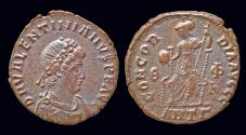 Ancient Coins - Valentinian II AE follis Roma seated on throne