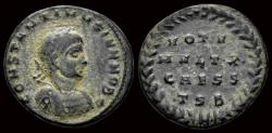 Ancient Coins - Crispus, as Caesar, AE follis four lines in laurel wreath