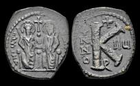 Ancient Coins - Justin II and Sophia AE half follis large K
