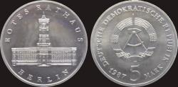World Coins - DDR 5 mark 1987 Rotes Rathaus in Berlin